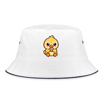 Kawaii Ente Keks Chibi Cartoon Süßigkeit - Bucket Hat - Weiß/Navy - Vorne