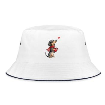 Dackel Weihnachten Kakao Geschenk Hundeliebhaber - Bucket Hat - Weiß/Navy - Vorne