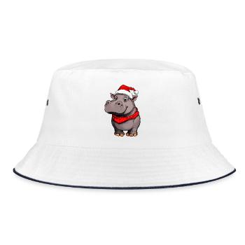 Nilpferde Weihnachten / Weihnachtsmann Hippo - Bucket Hat - Weiß/Navy - Vorne
