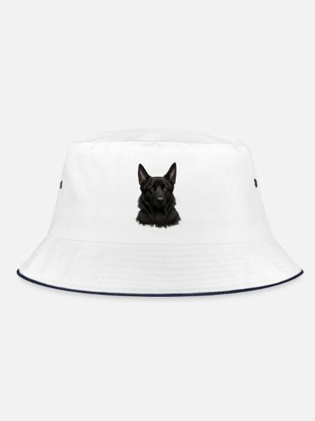 Schwarzer Schäferhund Porträt - Bucket Hat - Weiß/Navy
