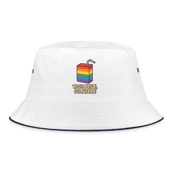 100% Pride, 0% Shame – Regenbogen-Saftbox Design - Bucket Hat - Weiß/Navy - Vorne