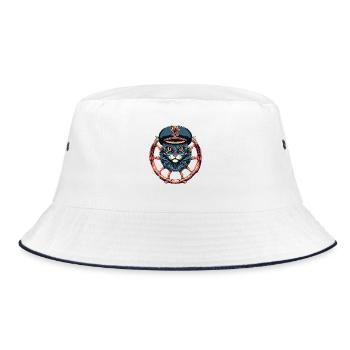 Captain Cat at the helm - Bucket Hat - white/navy - Front