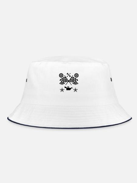 Auto - Bucket Hat - Weiß/Navy - Vorne