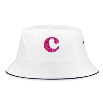 Buchstabe c rosa Glitzer - Bucket Hat - Weiß/Navy - Vorne