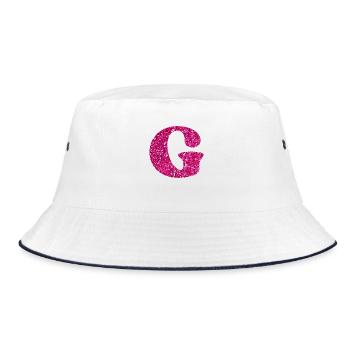 Buchstabe g rosa Glitzer - Bucket Hat - Weiß/Navy - Vorne