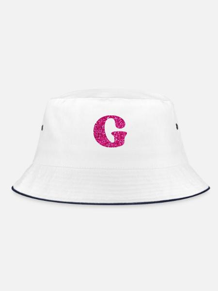 Buchstabe g rosa Glitzer - Bucket Hat - Weiß/Navy - Vorne