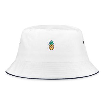 Glückliche Ananas im gelben Cartoon-Stil - Bucket Hat - Weiß/Navy - Vorne