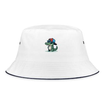 Crocodile with Basecap and Sunglasses - Krokodil - Bucket Hat - Weiß/Navy - Vorne