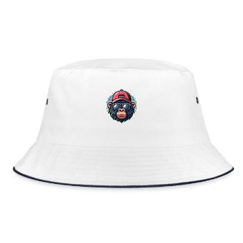 Gorilla with Basecap and Sunglasses - Bucket Hat - Weiß/Navy - Vorne