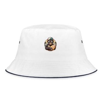 Gorilla with Basecap and Sunglasses and Surfboard - Bucket Hat - Weiß/Navy - Vorne