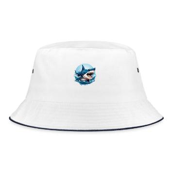 Wildes wütendes Tier Großer Weißer Hai motivierend - Bucket Hat - Weiß/Navy - Vorne