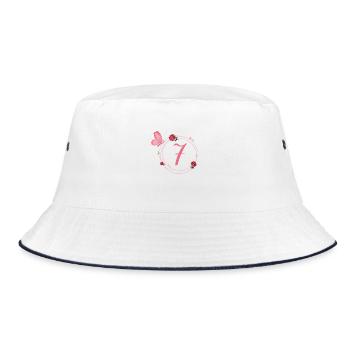 7. Geburtstag Schmetterlings- und Blumenmädchen - Bucket Hat - Weiß/Navy - Vorne