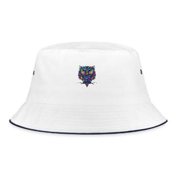 Niedliche Eule Kawaii Maskottchen - Bucket Hat - Weiß/Navy - Vorne