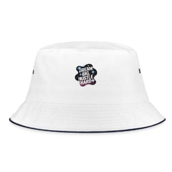 Dream Big, Hustle Hard – Nachthimmel - Bucket Hat - Weiß/Navy - Vorne