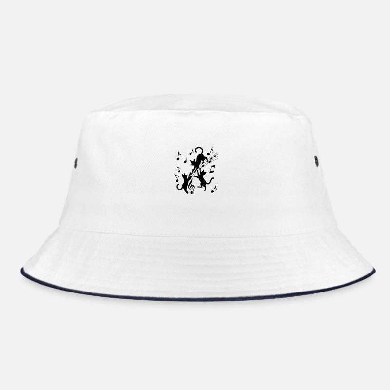 Black cats pattern playing with musical note Bucket Hat