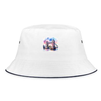 Tower Bridge Watercolour Art - Vibrant London Land - Bucket Hat - white/navy - Front