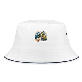 Colourful Great Wall of China Scenic Illustration - Bucket Hat - white/navy - Front