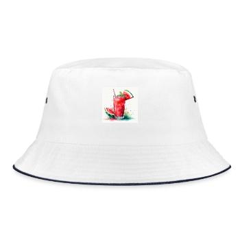 Fresh Watermelon Juice Illustration - Bucket Hat - white/navy - Front