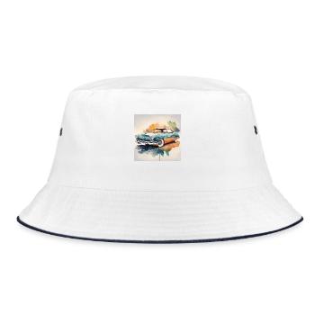 Classic Car Art with Watercolour Style - Bucket Hat - white/navy - Front