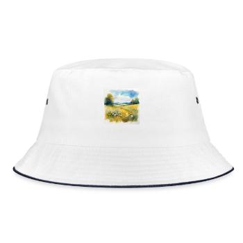 Serene Countryside Landscape with Wildflowers - Bucket Hat - white/navy - Front