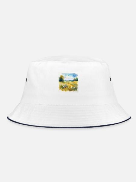 Serene Countryside Landscape with Wildflowers - Bucket Hat - white/navy - Front
