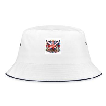 Watercolour Union Jack with British Landmarks - Bucket Hat - white/navy - Front