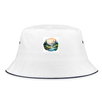 Scenic Mountain River Art - Bucket Hat - white/navy - Front