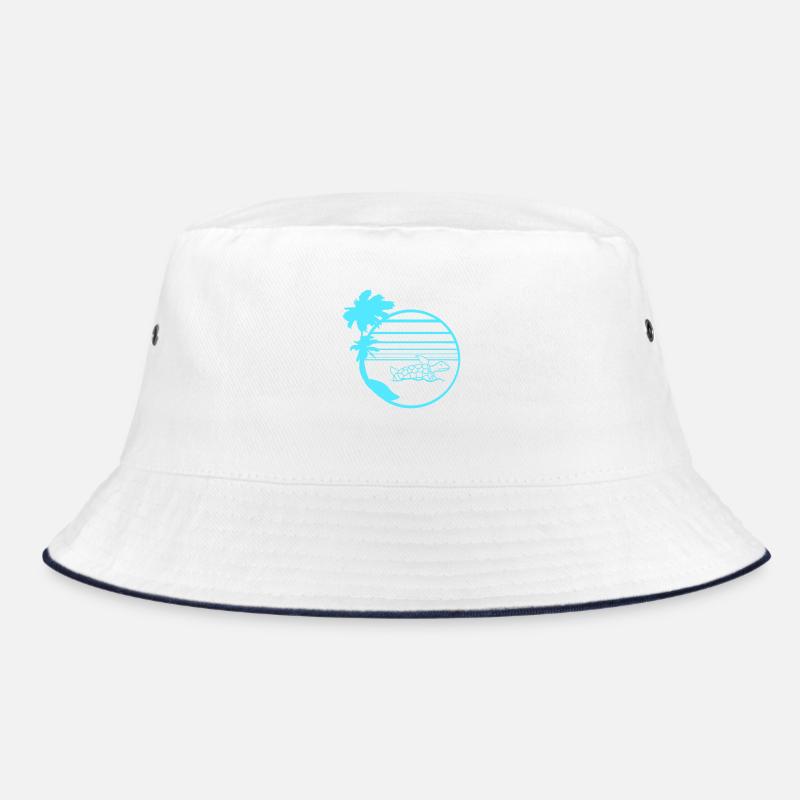 Palm Trees Turtle Swimming Stripe Sun Round Bucket Hat