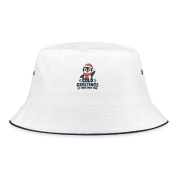 Kühle Grüße zur Weihnachtszeit – Pinguin - Bucket Hat - Weiß/Navy - Vorne