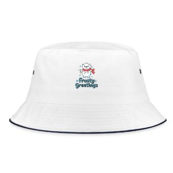 Frosty greetings – Polar bear with fairy lights - Bucket Hat - white/navy - Front
