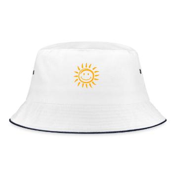 Bright Sun Funny Face Smile Comic Cartoon - Bucket Hat - white/navy - Front