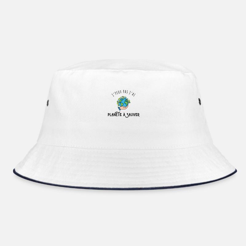 Ich kann nicht, ich habe einen Planeten zu retten - Bucket Hat - Weiß/Navy