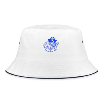 Worm Caterpillar Pirate Cute Paddling Buccaneer Rowing Boat - Bucket Hat - white/navy - Front