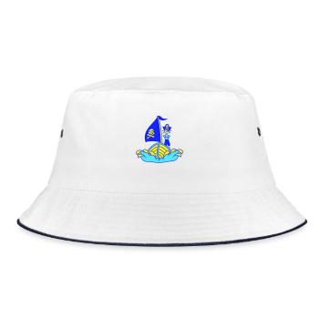 Pirate Pirate Ship Kid Captain Buccaneer Waves - Bucket Hat - white/navy - Front