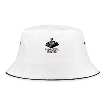 Old School Gamer – Retro Joystick - Bucket Hat - white/navy - Front