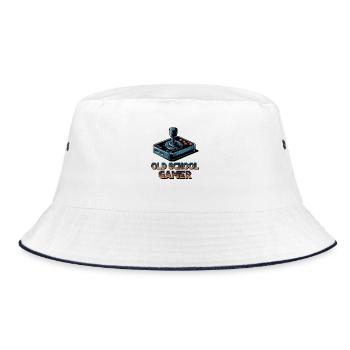 Old School Gamer – Retro Joystick - Bucket Hat - white/navy - Front