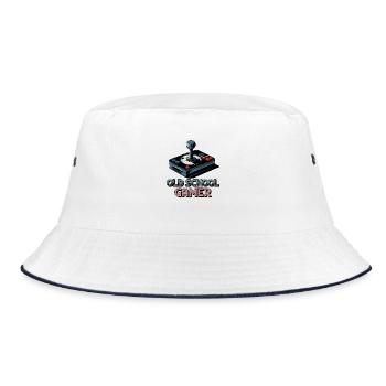 Old School Gamer – Retro Joystick - Bucket Hat - white/navy - Front