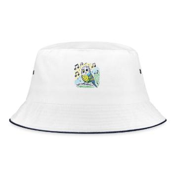 Singing budgie on branch - Bucket Hat - white/navy - Front