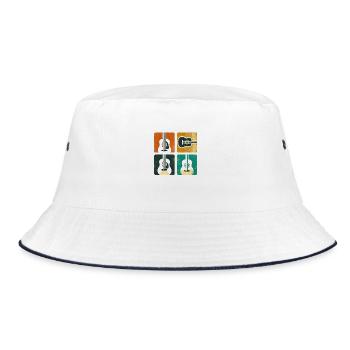 Vintage Guitar Pick Guitarist Gift - Bucket Hat - white/navy - Front