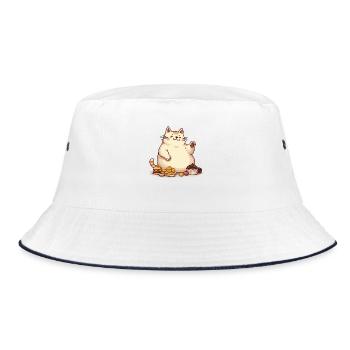 Naschkatze – Eine gefräßige Katze - Bucket Hat - Weiß/Navy - Vorne