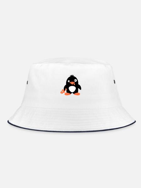 Lustiger Pinguin Fisch Gefangen Verrückt Dumm Doof - Bucket Hat - Weiß/Navy - Vorne