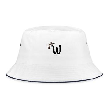 Buchstabe w Leopardenmuster - Bucket Hat - Weiß/Navy - Vorne