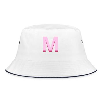 Pop- und moderner rosafarbener Buchstabe m - Bucket Hat - Weiß/Navy - Vorne