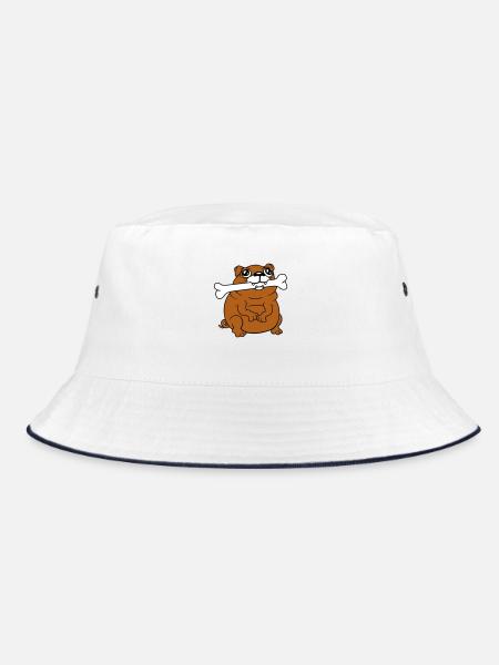 Mops Hund Knochen Maul HungerLecker Glücklich Cool - Bucket Hat - Weiß/Navy - Vorne