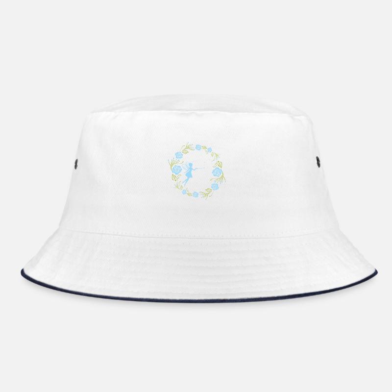 Dekorativer Blumenkranz mit blauen Rosen und Fee Bucket Hat
