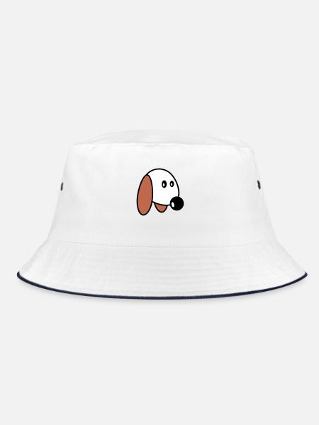 Dog Face Small Happy Pet Head Cute - Bucket Hat - white/navy - Front