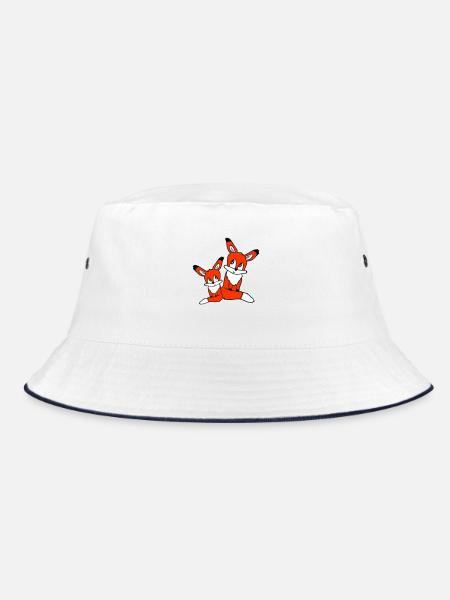 2 Foxes Mother Red Fox Little Child Father Mom - Bucket Hat - white/navy - Front