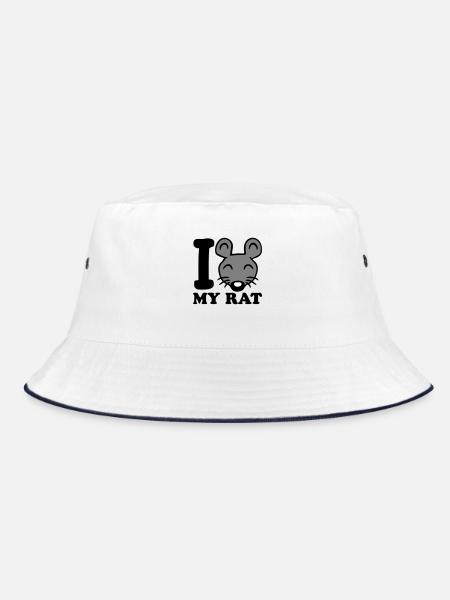I Love My Rat Text Spruch Maus Süße Kleine Ratte - Bucket Hat - Weiß/Navy - Vorne