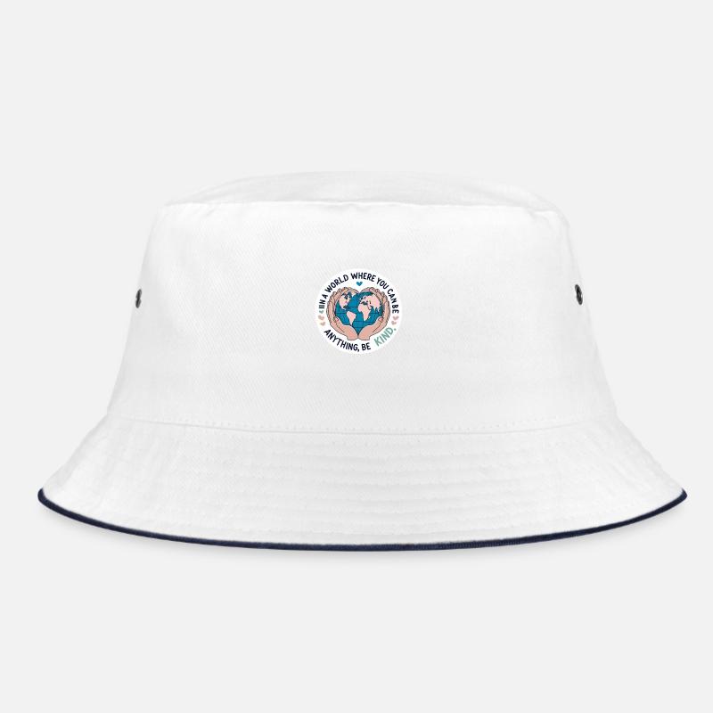 Sei freundlich Welt von Herzen kommendes Mitgefühl und Einheit - Bucket Hat - Weiß/Navy