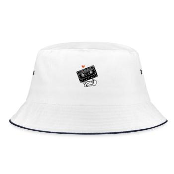 Kassette & Stift - Bucket Hat - Weiß/Navy - Vorne
